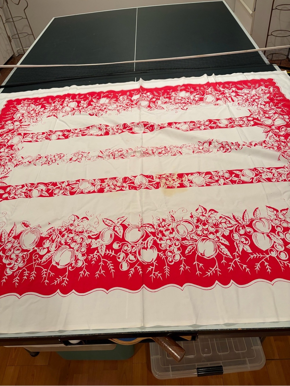 Red and White Fruit Print Tablecloth - Classic Home Dining. Vintage